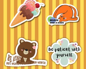 Planche d'autocollants Animaux mignons et friandises | Autocollants avec phrases encourageantes