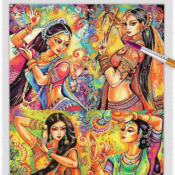 4-in-1 Indian dancer woman artwork, Indian goddesses, polyptych