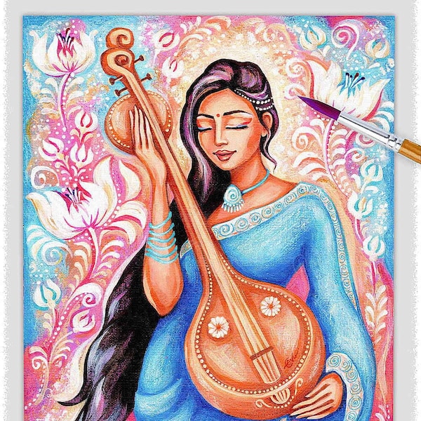 Saraswati, Indian Goddess with Veena