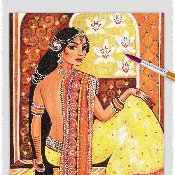 Indian woman in sari artwork, Indian goddess art