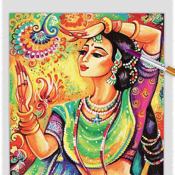 Indian dancer woman artwork, henna tattoo, Mudra hands