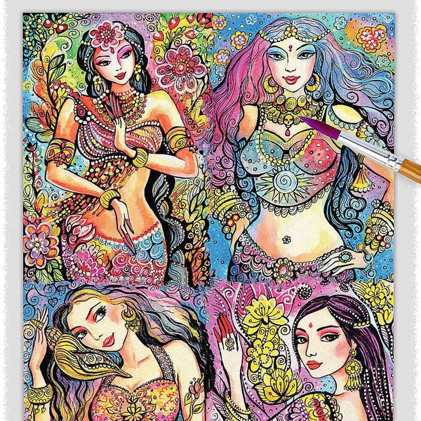 4-in-1 Indian dancer woman artwork, Indian goddesses, polyptych