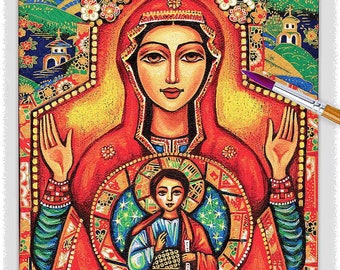 Blessed Mother Mary and Jesus child of God artwork, modern Christian art