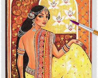 Indian woman in sari artwork, Indian goddess art