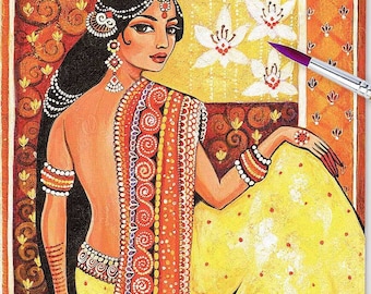 Indian Woman in Sari, South Asian Home Decor – Desi Art Print from Original Painting