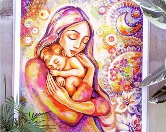 Mother and Baby Fine Art Print, Angel Dream Painting, Nursery Wall Decor, Family Art