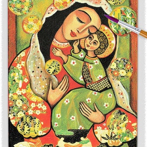 Blessed Mother Mary and Jesus child of God artwork, modern Christian art image 1