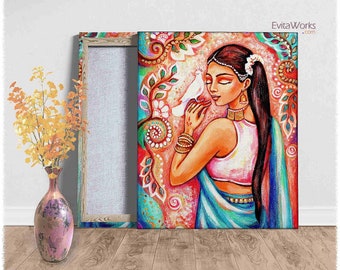 Bohu East woman artwork on canvas, Indian goddess art decor