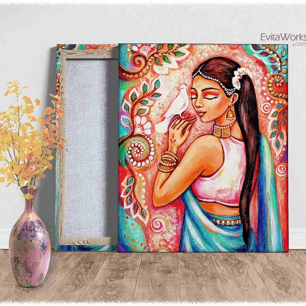 Bohu East woman artwork on canvas, Indian goddess art decor