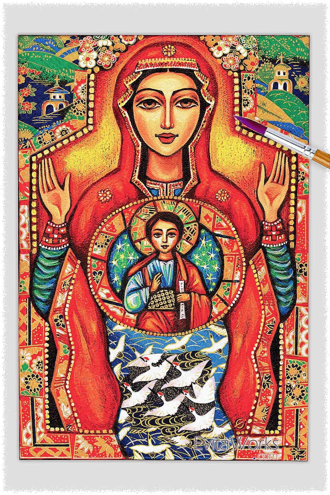 Blessed Mother Mary and Jesus Child of God Artwork, Modern Christian ...