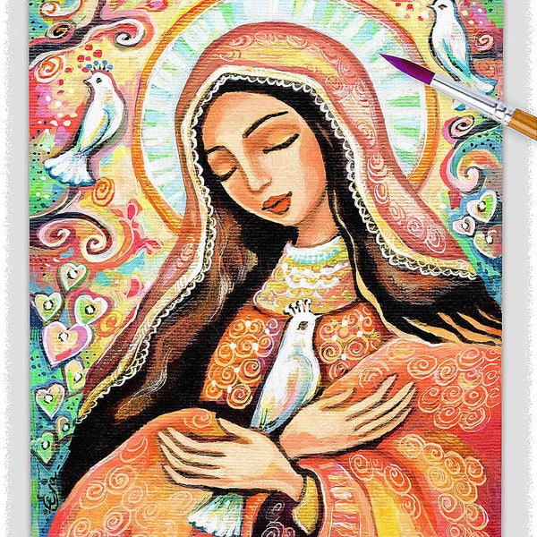 The Prayer of Blessed Mother Mary artwork, modern Christian art wall decor