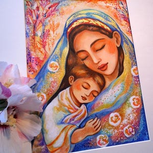 Inner Silence – Mother and Child Painting | Watercolor & Acrylic with Gold Accents, Hand-Painted, Ready to Frame – Free Shipping