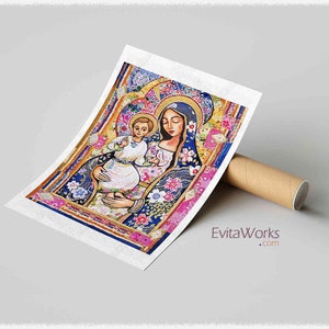 Panagia Eleousa, Mary and Jesus, child of God artwork, modern Christian art image 4