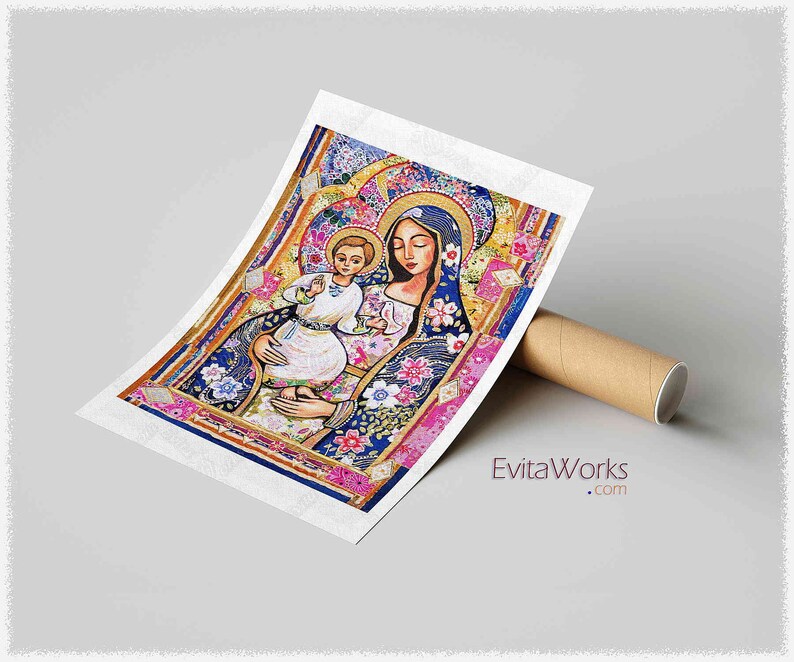 Panagia Eleousa, Mary and Jesus, child of God artwork, modern Christian art image 4