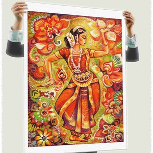 Indian classic dancer on canvas, Bharatanatyam, hands henna woman sari dress image 5