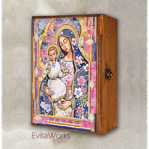 Panagia Eleousa Ikon Träsmyckesask, Maria och Jesus Konsttryck
