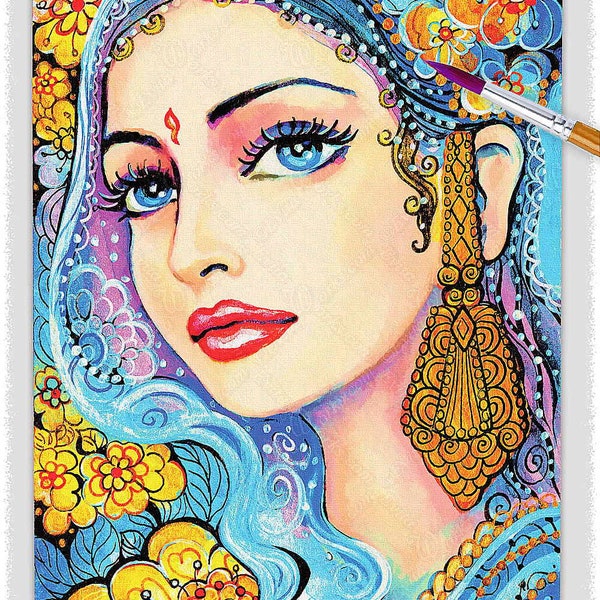 Indian bride jewelry artwork, exotic desi hindu, boho ethnic portrait