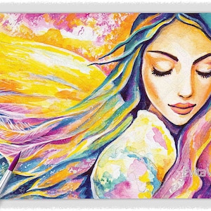 Silent angel blessing artwork, angel wings decor, spiritual painting image 1