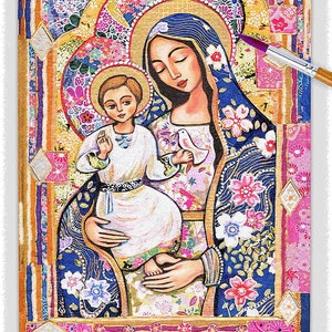 Panagia Eleousa, Mary and Jesus, child of God artwork, modern Christian art image 1