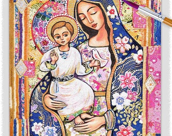 Panagia Eleousa, Mary and Jesus, child of God artwork, modern Christian art