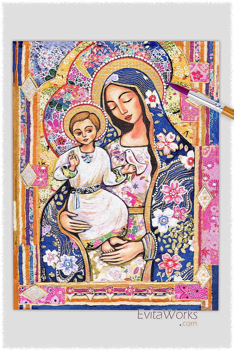 Panagia Eleousa, Mary and Jesus, child of God artwork, modern Christian art image 1
