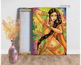 Indian dancer woman on canvas, Bollywood dancing