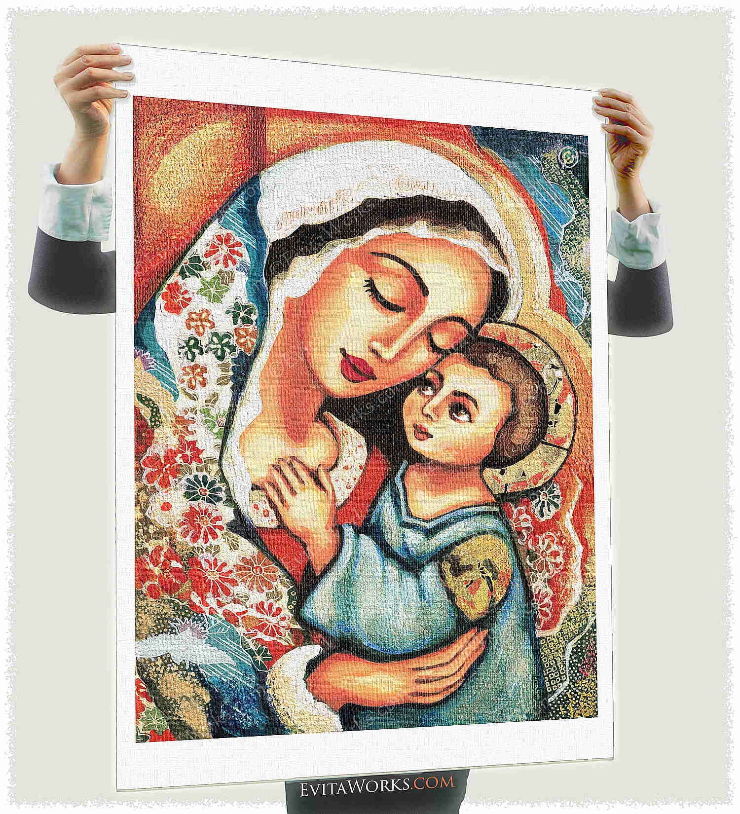 Blessed Mother, Mary and Jesus, Child of God Artwork, Modern Christian ...