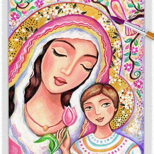 Madonna and Child artwork, modern Christian art wall decor, divine feminine image 1