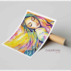 Silent angel blessing artwork, angel wings decor, spiritual painting image 4