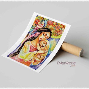 Mother loving child artwork, spiritual maternity, mother's love print image 4