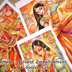 Indian classic dancer artwork, Bharatanatyam, hands henna woman sari dress image 8