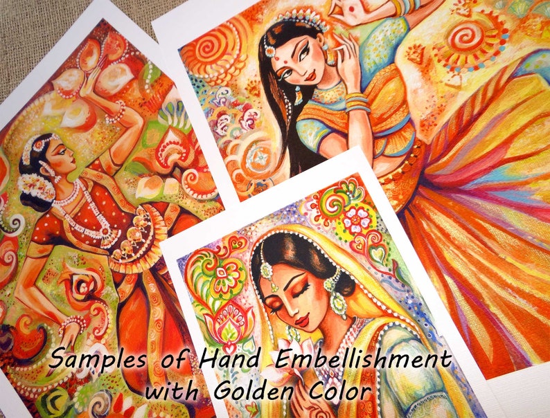 Indian classic dancer artwork, Bharatanatyam, hands henna woman sari dress image 8