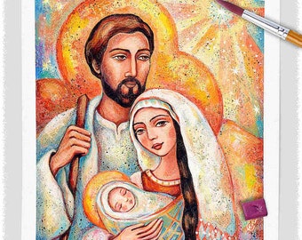 Holy Family, Nativity, Joseph Virgin Mary baby Jesus reproduction, mother and son print, Fathers Love, Christian art, Biblical print