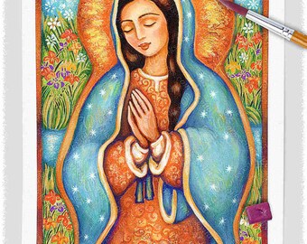Virgin of Guadalupe, Blessed woman reproduction, mother art print, Mother gift, Christian art decor, divine feminine