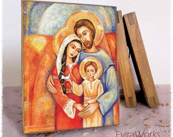 Holy Family, Nativity scene, natural wooden block icon, a Savior is Born, Catholic home altar, blessed fathers love, Saint Joseph Mary Jesus