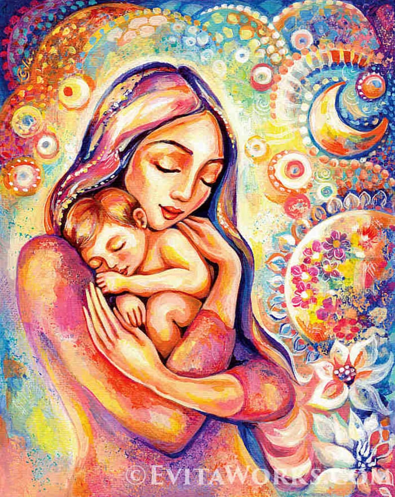 Mother child painting mother art mothers love nursery wall image 0