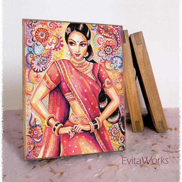 Indian classic dance print on natural wooden block, Arangetram mudra hands