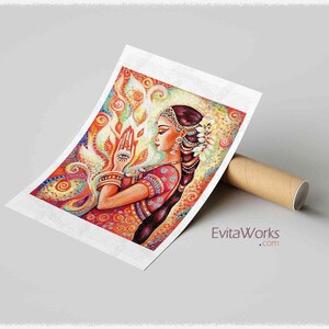 East woman praying artwork, henna tattoo mudra, divine feminine image 4