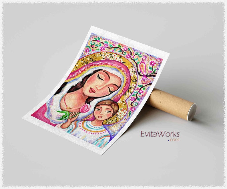 Madonna mit Kind Kunstwerk, moderne christliche Kunst Wanddekor, göttlich weiblich Bild 4