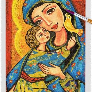 Blessed Mother Mary and Jesus child of God artwork, modern Christian art image 1