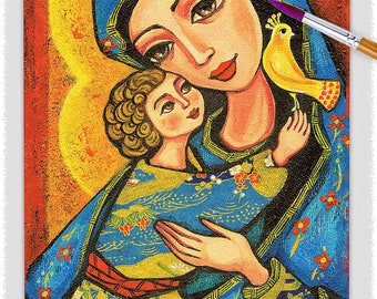 Blessed Mother Mary and Jesus child of God artwork, modern Christian art
