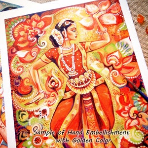 Indian classic dancer artwork, Bharatanatyam, hands henna woman sari dress image 7