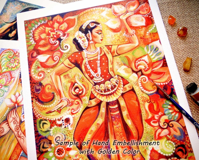 Indian classic dancer artwork, Bharatanatyam, hands henna woman sari dress image 7