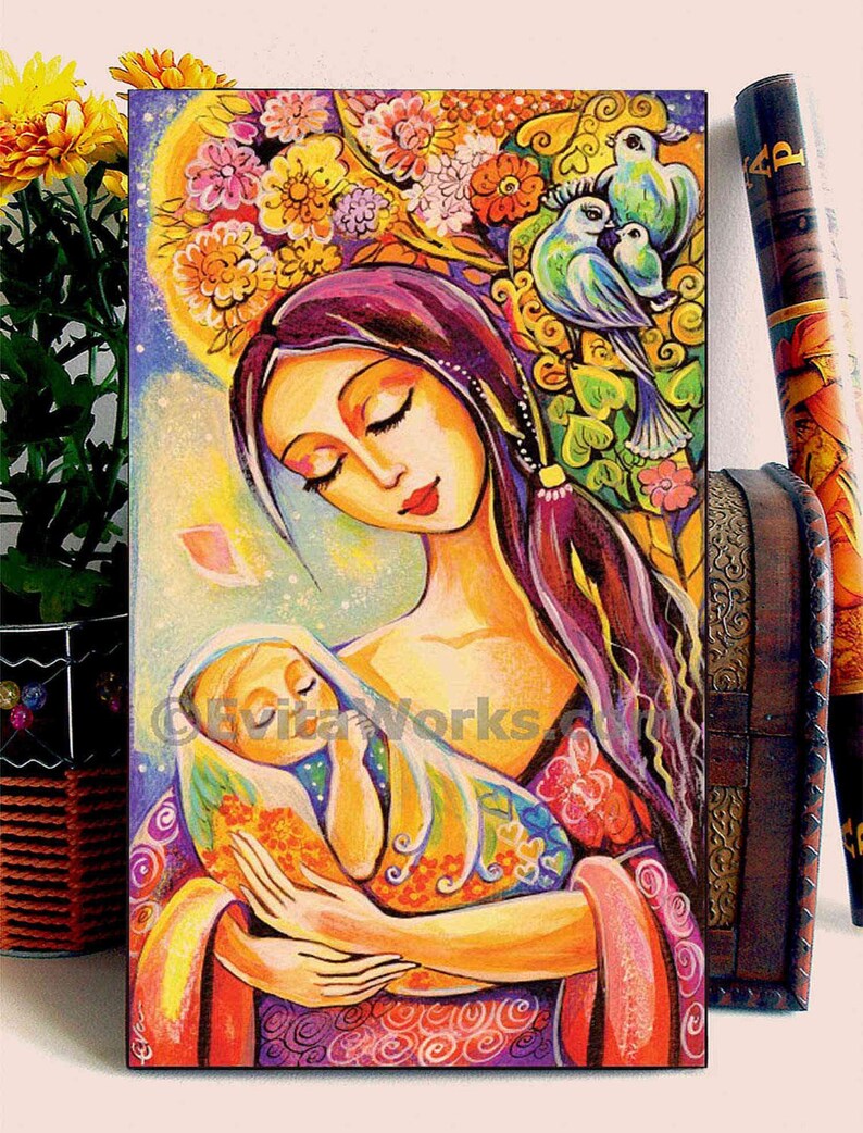 Mother and baby painting tree of life nursery art folk art ...