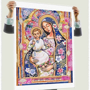 Panagia Eleousa, Mary and Jesus, child of God artwork, modern Christian art image 3