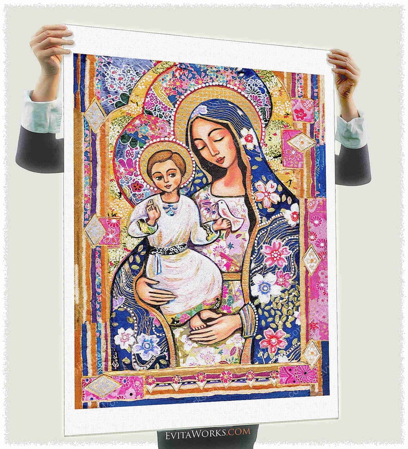 Panagia Eleousa, Mary and Jesus, child of God artwork, modern Christian art image 3