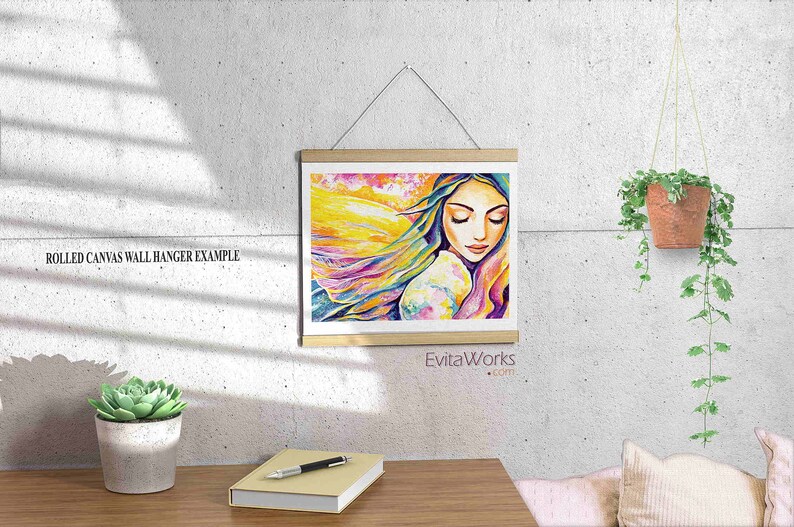 Silent angel blessing artwork, angel wings decor, spiritual painting image 5