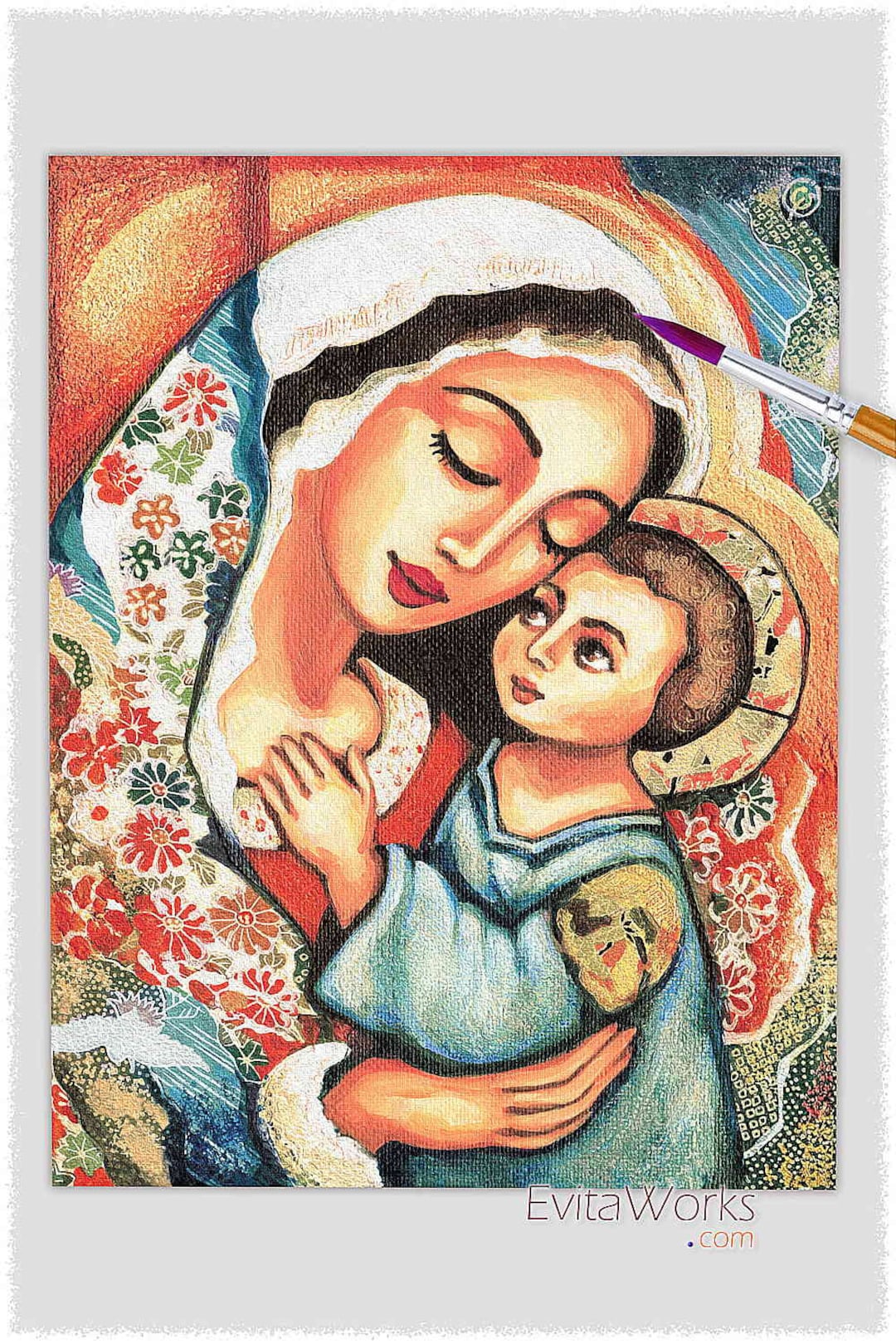 Blessed Mother Mary and Jesus Child of God Artwork Modern