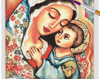 Blessed Mother, Mary and Jesus, child of God artwork, modern Christian art