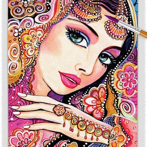 Indian bride jewelry artwork, exotic desi hindu, boho ethnic portrait image 1